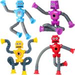 YAHAZORR Pop Tubes Robot Toy, Telescopic Suction Cup Toy, 4PCS Shape Changing Telescopic Tube Fidget Toys, Autism Sensory Toys for Toddler Boys Girls, Educational Travel Party Favors Gift