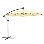 Neo 3M Garden Banana Outdoor Waterproof Freestanding Parasol LED Lights Hanging Cantilever Umbrella Sun Shade with Crank Handle Cross Base (Cream)