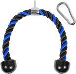 Yes4All Deluxe Blue Black Tricep Rope 27 Inches Black Cable Attachment, Pulley System Gym Pull Down Rope with Carabiner, Exercise Machine Attachment, G. 27 inch - Blue Black