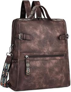 FADEON Leather Laptop Backpack for Women, Designer Ladies Work Travel Computer Backpack with Laptop Compartment, Coffee Brown, Travel Backpacks