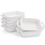 Foraineam 6 Pieces Bakeware Set, White Porcelain Souffle Dishes Creme Brulee Ramekins, 6-1/4 x 4-3/4 inch Rectangular Baking Pans with Double Handles