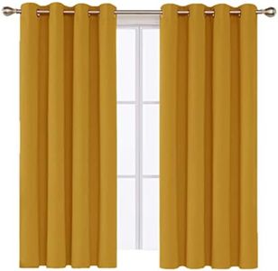Home In Style 4U Blackout Ring Top Eyelet Curtains for Bedroom Soundproof Thermal Noise Reduce Curtains for Living room with Tie Back 2 Panels Curtain(90" x 108", Ochre Yellow)