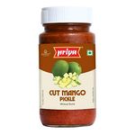 Priya Cut Mango Pickle without Garlic, 300g - Authentic Telugu Style Aam Achar |Traditional South Indian Taste| Homemade Andhra Pickles| Tangy and Spicy| With Mango Pieces & Mixed Spices | Glass Jar