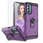 for Moto G Stylus 5G (2022) Case, with 2 HD Screen Protector, Full Body Hybrid Hard PC Soft TPU Rubber Shockproof Protective Phone Case with Magnetic Ring Kickstand for Moto G Stylus 5G 2022, Purple