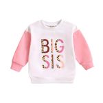 Koijhnb Baby Girl Sister Matching Outfits Long Sleeve Letter Printed Crewneck Sweatshirt Pullover T-Shirts Fall Winter Clothes(Big Sister Pink,2-3T)