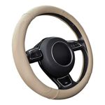 SFONIA Car Steering Wheel Cover Steering Wheel Protector Microfiber Leather Universal 37-38cm / 15" Anti-slip Breathable Durable (Beige colour)