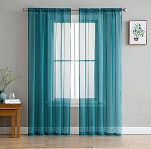 HLC.ME Grey Teal Sheer Voile Window Treatment Rod Pocket Curtain Panels for Bedroom and Living Room (54 x 84 inches Long, Set of 2)