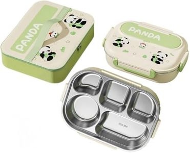 5 Compartment Kids Lunch Box - 316 Stainless Steel Bento Snack Containers for Kids, Leakproof Food Storage with Insulated Bag & Utensils Set, Cute Outdoor Meal Prep (Green)