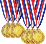 Juvale 6 Pack 1st Place Gold Medals with 16 Inch Neck Ribbon for Awards, Sports Tournaments, Soccer, Baseball (Round, Metal, 2.5 Inch Diameter)