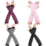 Scettar 4 Pairs Women Long Fingerless Gloves Warm Winter Mittens Long Gloves Wrist with Finger Holes Warmers Length Knitted Arm Warmers for Women Girls