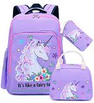 BTOOP Girls Backpack Kids Elementary Bookbag Girly School Bag with Insulated Lunch Tote and Pencil Pouch (Purple -3pcs)