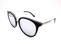 GUCCI GG0204SK - 006 Sunglasses Black Silver Frame W/Grey Silver Mirrored Lens Cat Eye 56mm