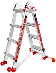 Wolec Ladder 14FT, A Frame 4 Step Telescoping Ladder with Stabilizer Bar & Wheels, Heavy Duty 330lbs Max Capacity,Collapsible Multi Position Ladder for Home, Rv, Outdoor-Red