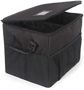 Car Trunk Organizer - Multi Compartment Foldable Storage Box with Reflective Warning Sign with Lid by Splaker, Black,39cm*30cm*30cm