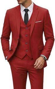 YND Men's Slim Fit 2 Button 3 Piece Suit Set, Blazer Jacket Vest Pants and Tie, Solid Wedding Dress Tux and Trousers Red