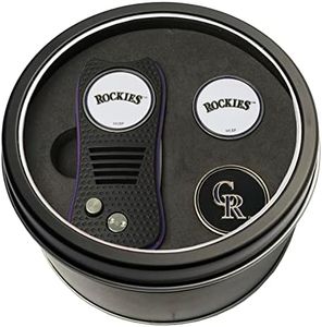 Team Golf MLB Colorado Rockies Tin Gift Set with Retractable Divot Tool and 2 Ball Markers Gift Set with 3 Magnetic Ball Markers, Patented Single Prong Design, Causes Less Damage to Greens