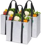 Heavy Duty Reusable Grocery Bags, Foldable Grocery Reusable Bags, 3-Pack Multipurpose Grocery Tote Bags, X-Large Reusable Grocery Bags with Handles & Hard Bottom (10 Gallons, Gray)