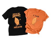 She's My Sweet Potato I Yam Shirt Thanksgiving Matching Couples Shirts for Husband and Wife Funny Casual Short Sleeve Tops, Men-black, Large