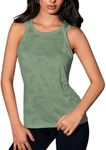 OYOANGLE Women's Workout Mesh Tank Top Basic Solid Sleeveless Athletic Yoga Tops Gym Running Shirts Army Green Large