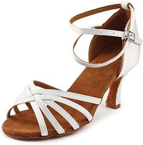 MSMAX Jazz Dancing Shoes Women's Mid Heel Latin Teaching Shoe 2.7 inch Heel White 10 M US Women