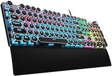 AULA F2088 Typewriter Style Mechanical Gaming Keyboard Blue Switch, with Removable Wrist Rest, Media Control Knob, Rainbow Backlit, Retro Punk Round Keycaps, 108 Keys Wired Computer Keyboard, Black