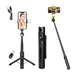 Mobilife Selfie Stick with Light and Reinforced Tripod Stand 112cm/44 inch Long Selfie Stick for Mobile Phone Dual LED Lights Bluetooth Remote for Vlogging YouTube,Black