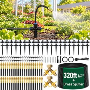 Bluepro 320FT Drip Irrigation System with Brass Splitter & Copper Nozzles