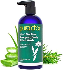 PURA D'OR 16 Oz 3-in-1 Tea Tree Shampoo, Body & Foot Wash, Shampoo - Total Body Care - Foot Odor & Daily Hygiene, Cleansing Routine, Post-Workout Refreshment - Soothes, Invigorates, Nourishes