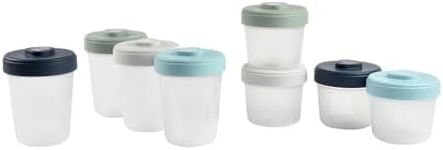 BÉABA, Set of 8 Storage Pots, Interlocking, Stackable Pots, Baby Food Storage Container, 100 Percent Airtight, Freezable, Breast Milk, 4 x 150 ml + 4 x 250 ml