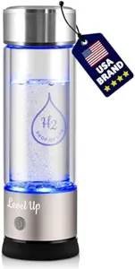 Level Up Way - Hydrogen Water Bottle Generator - New Technology Glass Water Ionizer - SPE Ionic Membrane - High Borosilicate Glass 13 Ounce (Crystal Silver)