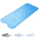 Oxford Homeware Shower Bath Mat Non Slip Anti Mould - Blue 70x38 cm Shower Mat for Bathtub and Bathroom with Drain Holes and Strong Suction Cups Machine Washable Bath Mats