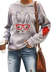 BOFETA Bunny Glasses Cute Shirt Women Easter Graphic Long Sleeve Sweatshirts Yanjing 3XL