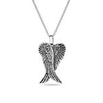 Personalize Amulet Feathered Heart Guardian Angel Wing Pendant Necklace For Women Teen Antiqued .925 Sterling Silver Small