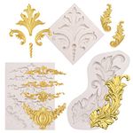 Feather Silicone Molds Baroque Fondant, (3 Pack) Lace Scroll Chocolate Molds, for Cake Decoration Wedding Theme, DIY Cupcakes, Graduation Season, Halloween, Polymer Clay Baking