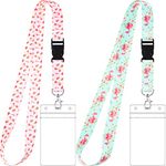 Zonon 2 Set Lanyard with Card Holder, Neck Strap Flowers Lanyard and Waterproof Transparent Badge Holder for ID Card, Office Supplies(Fresh Style)