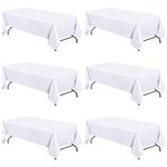 WEALUXE White Table Cloths for 6 Foot Folding Tables [6 Pack, 60x102 Inches] White Tablecloths Rectangular, Stain and Wrinkle Resistant Washable Linen Fabric Cloth