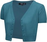 YEMAK Women's Cropped Bolero Cardigan – Short Sleeve V-Neck Basic Classic Casual Button Down Knit Soft Sweater Knitted Top