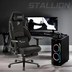 Dr Luxur Stallion Ergonomic Gaming Chair For Home Office And Study- For Work From Home With Magnetic Neck Pillow,Lumbar Pillow,4-D Armrest,Footrest(Stallion Fabric),Black