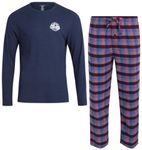 Lucky Brand Men's Pajama Set - Waffle Knit Top and Flannel Fleece Lounge Pants, Mood Indigo Heather/Mood Indigo Plaid, M