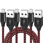 UREHEPO Micro USB Cable, 3Pack 10FT Android Charger Cable, Nylon Braided USB Fast Charging Cord Compatible with Samsung Galaxy S7 S6 S7 Edge S5, Note 5 4, LG G4, HTC, PS4, Camera, MP3 (Black Red)