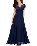 Miusol Women's Formal V Neck Elegant Floral Lace Bridesmaid Maxi Dress, A-navy Blue, Large