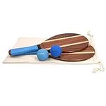 Navaris Frescobol Beach Rackets Set - Includes 2 Wooden Paddles and 2 Balls - Varnished Outdoor Wood Paddle Bat Ball Game for Park or Garden