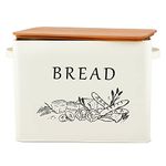 E-far Bread Box for Kitchen Countertop, Metal Bread Storage Container Bin with Bamboo Lid for Cutting Bread, Extra Large & Farmhouse Style, 13” x 7.2” x9.8”, Cream