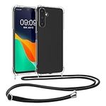 kwmobile Crossbody Case Compatible with Samsung Galaxy A05s Case - Clear TPU Phone Cover w/Lanyard Cord Strap - Black/Transparent