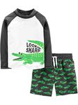 Simple Joys by Carter's Baby Boys' Swimsuit Trunk and Rashguard Set Rash Guard, Black Crocodile Print, 4 Years