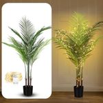 Artificial Areca Palm Plant 3.94 FT/120 cm Tall Tropical Faux Palm Tree with 100 LED String Lights 10 Leaves Fake Palm Tree for Home Office Living Room Floor Christmas Decor