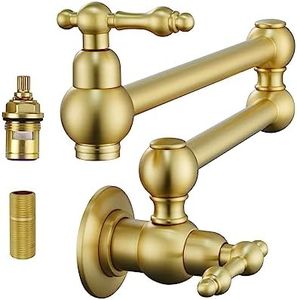 Vanbus Brass Pot Filler,Pot Filler Faucet Brushed Gold, Wall Mount Pot Filler Kitchen Faucet with Double Joint Swing Arms