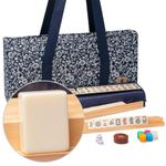 Yellow Mountain Imports American Mahjong Game Set, Blue Calico with Floral Blue Soft Case - All-in-One Racks with Pushers, Wright Patterson Scoring Coins, Dice, and Wind Indicator