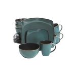 Gibson Elite Soho Lounge 16 Piece Reactive Glaze Dinnerware Set, Soft Square, Teal Green, Service for 4 (16pc)