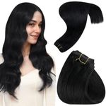 Hetto Black Weft Extensions Human Hair Silky Sew in Hair Extensions #1 Jet Black Weft Hair Extensions Human Hair 20inch 100g